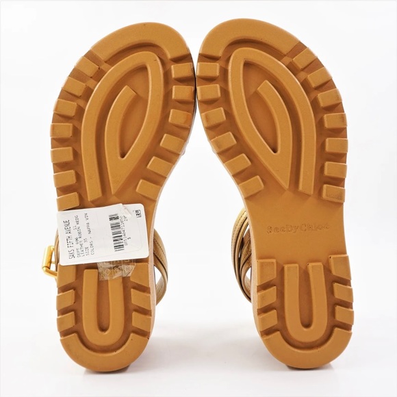 NIB See By Chloe Goat MD Sand Robin Gold Leather Platform Wedge Sandals 6 US - Picture 7 of 16